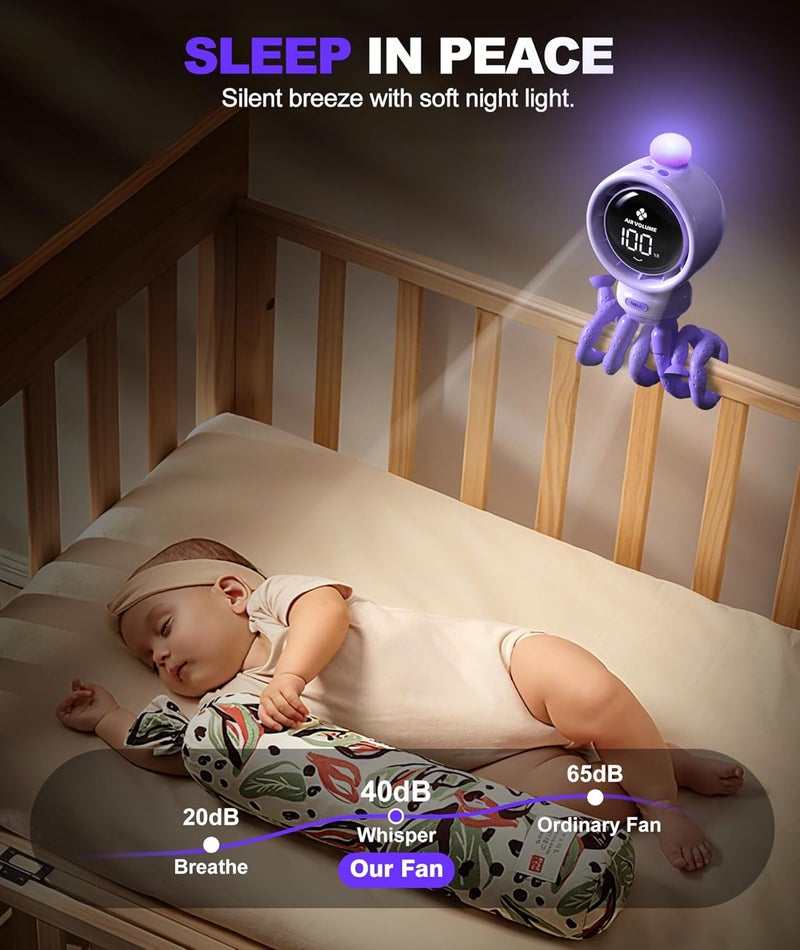 TRELC Baby Stroller Fan Large, Bladeless Fans, Oscillating Turbo Desk Fan with LED Display & Night Light, 1-100 Speeds, 3800mA Rechargeable Portable Cooling Fan for Office, Home, Crib (Purple) - Image 4